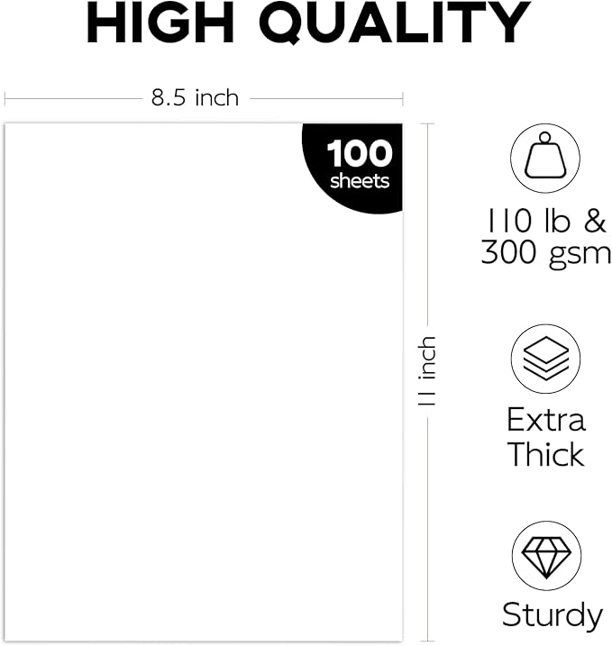 110lb White Cardstock 8.5x11, Goefun 100 Sheets Heavyweight Card Stock | 300 GSM Thick Cardstock for Invitations, Menus, Poster, DIY Card