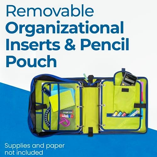 Case-it The Dual 2-in-1 Zipper Binder | Two 1.5-Inch D-Rings, 600 Sheet Capacity, Pencil Pouch & Multiple Pockets | School & Office Organizer with Shoulder Strap | Dual-101 Monster Design Red