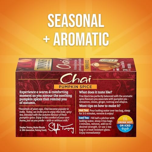 Twinings Pumpkin Spice Chai Black Spicy Tea Bags, 20 CT Box (6 Pack)