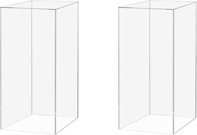 2 Pack Acrylic Riser Box Tall Pedestal 5 Sided Cube No Lid Flower Tower Art Stand Easel Display Decor 12" x 12" x 32" Collectible Show Case by Marketing Holders