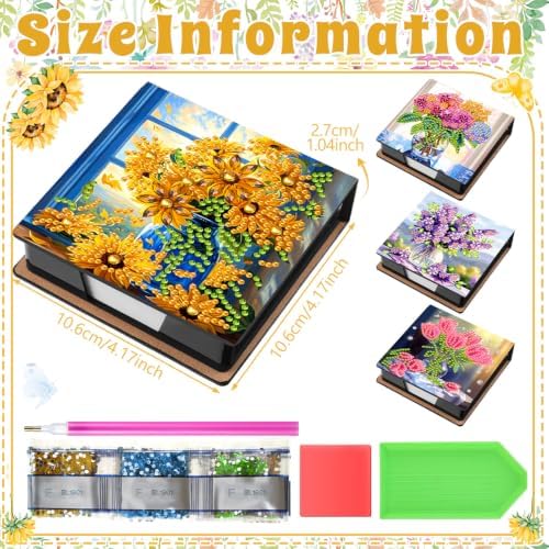 Saillong 4 Pcs Christmas Flower Diamond Art Note Box Diamond Painting Box