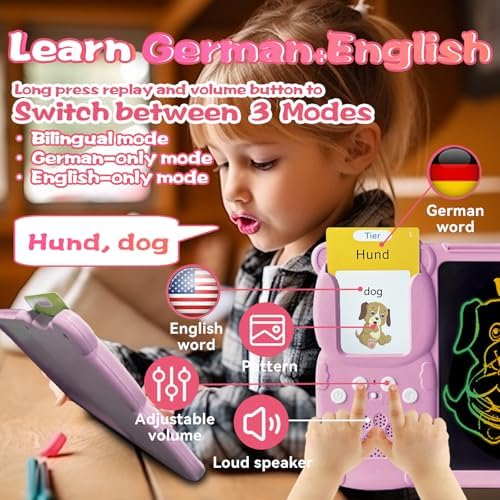 Talking Flash Cards with Writing Tablet - German English, Pink