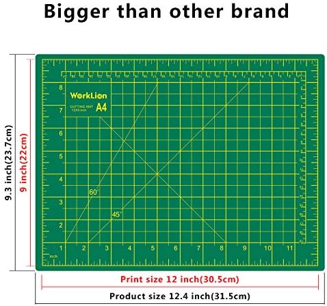WORKLION Self Healing Cutting Mat: 12''x9'' Double Sided Craft Cutting Mat for Sewing, Fabric, Quilting - 5-Ply Slip-Resistant Hobby Cutting Board for DIY Projects (Green/Blue)