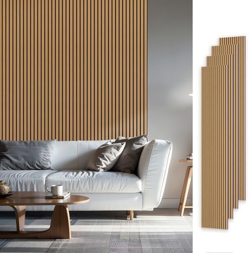 SMARTSTANDARD Wood Slat Acoustic Wall Panels 4 Pack 94"x12.6" American Oak