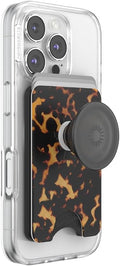 PopSockets Phone Wallet for MagSafe with Grip- Tortoiseshell | PopWallet, Holds 3 Cards, Magnetic, Removable, Secure, Tortoise, Shell, Phone, Women