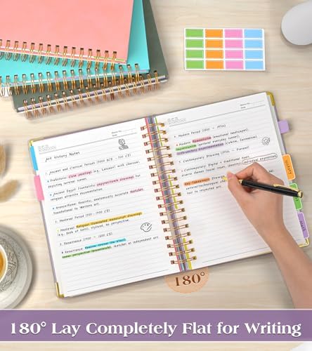 Spiral Notebook Journal with Removable Dividers Tabs, 300 Pages Hardcover Leather 5 Subject College Ruled Notebook, 6.1"x8.2" Large A5 Lined Journal for Women, Spiral Notebook for Work School, Purple