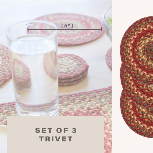 Homespice Cider Barn Braided Trivets Ideal as Hot Pads, Round 8" Set of 3