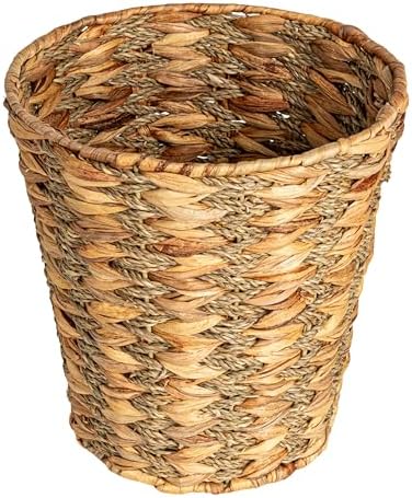 Household Essentials Water Hyacinth and Seagrass Round Waste Basket, Natural