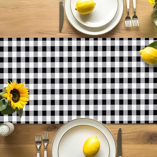 Farm Animals Chicken Table Runner Dresser Scarf 13 x 72 Inch Black White Buffalo Plaid Linen Table Runners Non-Slip Heat Resistant Kitchen Dining Table Decor for Home Holidays Indoor Outdoor