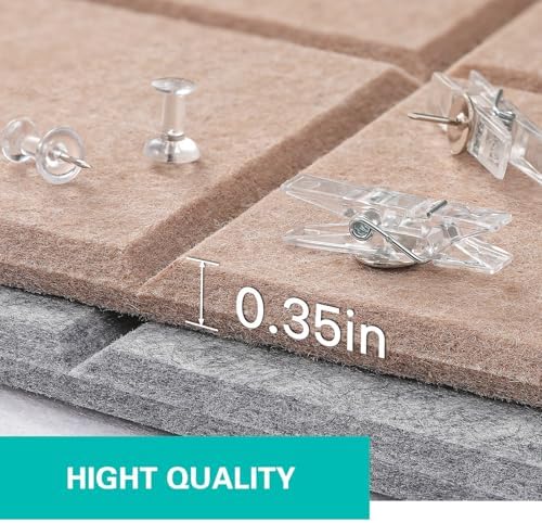 Cork Board for Walls 48" x 36", Bulletin Board for Office Decor, 12 Pack Felt Wall Tiles with Safe Removable Adhesive, Pin Tack Corkboard for Quilting Design & Dart Wall Protector - Camel