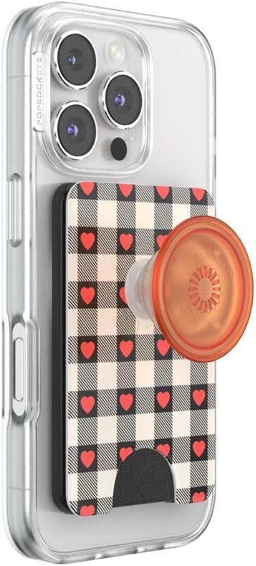 PopSockets Phone Wallet for MagSafe with Grip- Heartbreaker | PopWallet, Holds 3 Cards, Magnetic, Removable, Secure, Checkered, Heart, Valentines