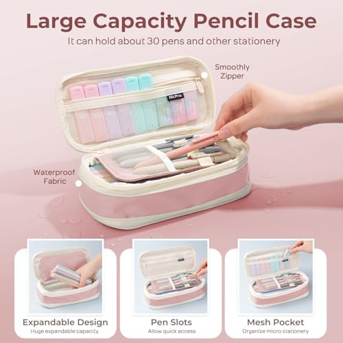 Nicpro School Supplies Stationary Set with Pencil Case, 39 PCS Pink | Back to Schoo Supplies, Pen Case with 12 Highlighter, 5 Gel Pen, 6 Mechanical Pencil, Essentials for College, Nursing Student