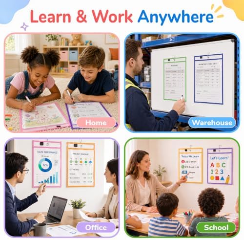 MR.MATE 70Pcs Dry Erase Pockets Sleeve 10x14,Clear Plastic Sheet Protectors