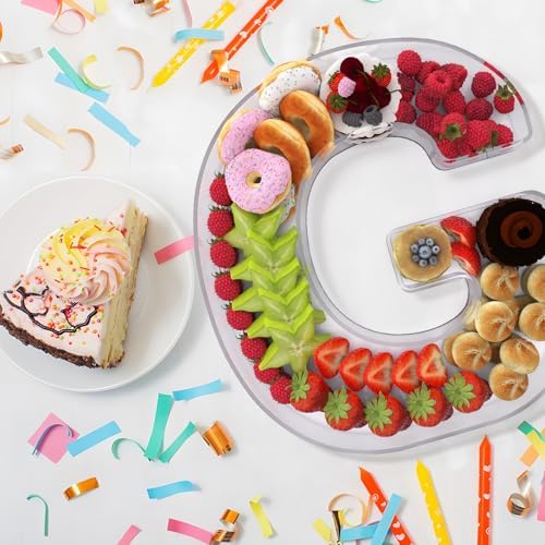 11" Acrylic Letter Charcuterie Box, Reusable Fillable Alphabet Number Shaped Form Tray for Birthday Anniversaries, Party Decorative Serving Plates Display Candy Cake (G)