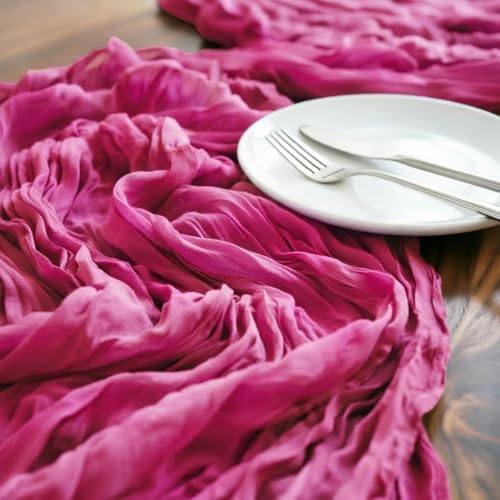 Fuschia Cheesecloth Table Runner Fall Boho Wedding Birthday Home Decor