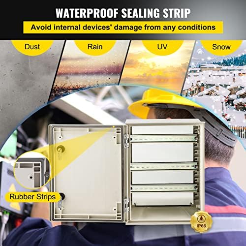 VEVOR Electrical Enclosure Box, 15.7'' ×11.8'' ×7.9'', Fiberglass Junction Box, IP66 Waterproof & Dustproof, Outdoor Electrical Box, with Mounting Plate