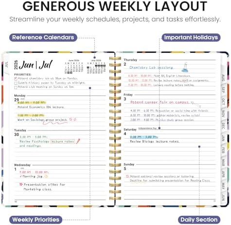 Planner 2026-2027, Jul 2026-Jun 2027 Academic Monthly & Weekly Planner | 6.3" x 8.5" Hardcover Calendar Planner for Women, Spiral Organizer with tabs, School Office Home Supplies, Playful Spots