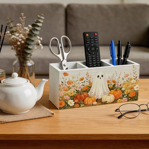 Fall Halloween Ghost Pumpkin Pen Holder for Desk Decor