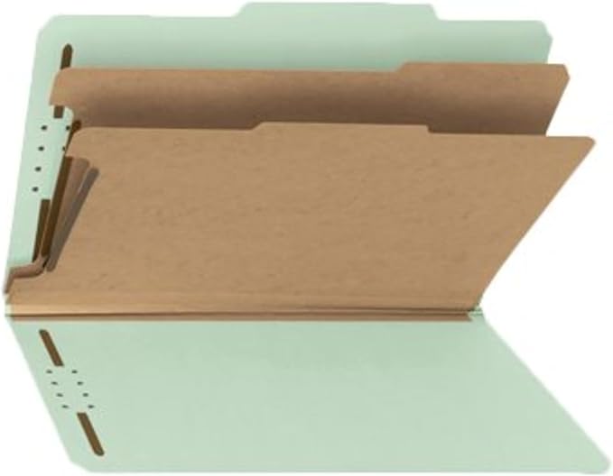 Smead 100% Recycled Pressboard Classification File Folder, 2 Dividers, 2" Expansion, Legal Size, Gray/Green, 10 per Box