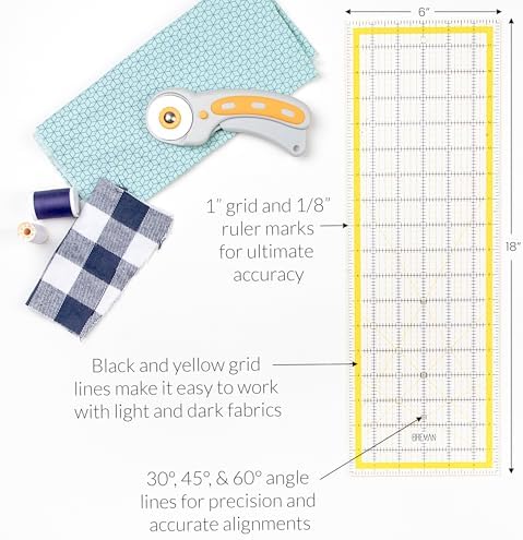 Breman Precision Quilting Rulers 6x18, Clear Rotary Sewing Ruler for Fabric