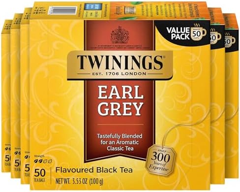 Twinings Earl Grey Black Tea Individually Wrapped Bags, 50 Count (Pack of 6), Flavoured with Citrus and Bergamot, Caffeinated, Enjoy Hot or Iced, 300 Teabags