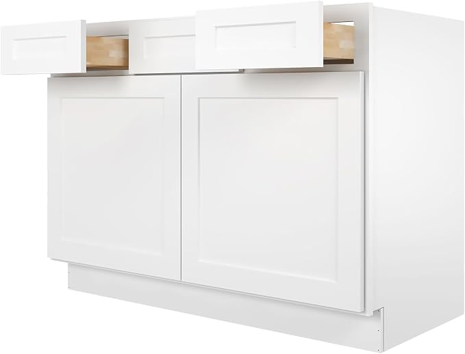 Furinno Shaker 2-Drawer Bath Vanity Cabinet Without Top, 2-Door, White | 21 D x 48 W x 34.5 H, Adjustable Hinges, Soft-Close Shaker-Style Door, Ready to Assemble, Plywood, for Bathroom, Washroom