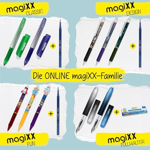 ONLINE MagiXX 3-Pack Erasable Ink Fountain Pen Cartridges - Royal Blue - Refillable - 700m Writing per Cartridge
