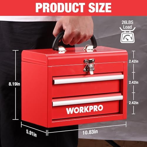 WORKPRO Portable Mini Metal Tool Box with 2 Drawers
