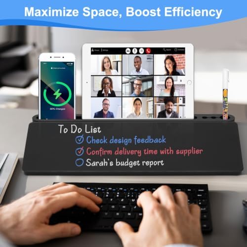 Desktop Glass Whiteboard with Storage, Desk Dry Erase White Board Black | Computer Keyboard Stand, Office Desk Organizers and Accessories with Drawer, to Do Memo Notepad, Home School Supplies