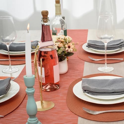 AHHFSMEI Placemats Set of 6 for Dining Table Washable Woven Non-Slip 18x12 inches Placemat Heat-Resistant Durable Table Mats for Dining Table Easy to Clean (Burnt Orange 6)