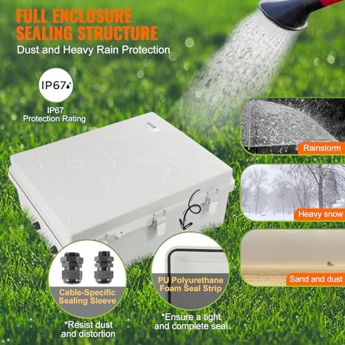 VEVOR Weather-Resistant Junction Box, Dimensions: 13.78 x 9.84 x 5.90 inches, Crafted from Durable ABS Plastic with a Secure Hinged Lid and Stainless Steel Lock, Offers IP67 Protection Against Dust