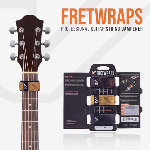 Gruv Gear Fret Wrap & Guitar Mute, Fretwrap for Acoustic, Electric & Bass | String Dampener Recording, Tapping & Practice Accessory (3 Pack, Large Wood Prints, Fits 6 String Bass, 8 String Guitar)