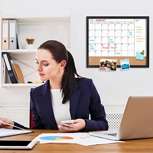 Dry Erase Calendar Whiteboard for Wall,Combo Board White Board &Cork,Black
