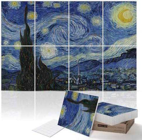 PINWELIFE® Masterpiece Acoustic Art Panels, 8-Pack 12"×16" Sound Absorbing Panels, Decorative Acoustic Wall Art, Noise and Echo Cancelling for Home Studio/Office, Nano Tape Included