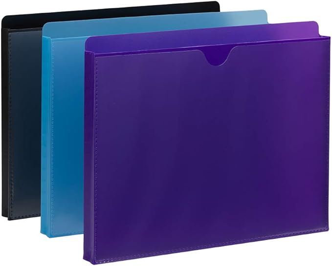 Smead Poly File Jacket with Clear Sleeve, Straight-Cut Tab, 1" Expansion, Letter Size, Assorted Colors, 6 per Pack (89612)