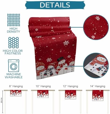 Christmas Snowman Red Table Runner Dresser Scarf 13 x 120 Inch Cute Xmas Snowman Snowflakes Winter Table Runners Non-Slip Heat Resistant Kitchen Dining Table Decor for Home Holidays Indoor Outdoor