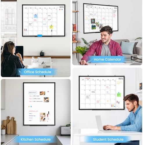 Large Calendar Whiteboard 48x36 Double-Sided Dry Erase for Wall, Black