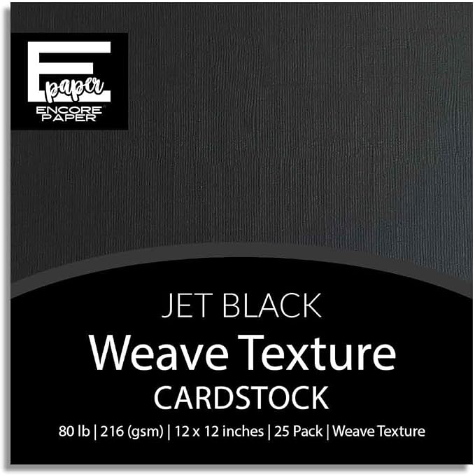 Jet Black —12x12 Textured Cardstock | 80lb Textured Black Scrapbook Paper | Premium Cardstock for Cricut Cutting | 25 Sheets