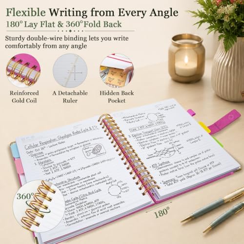 5 Subject Spiral Notebook with Pocket Dividers, 8''x10'' 300 Pages Notebook