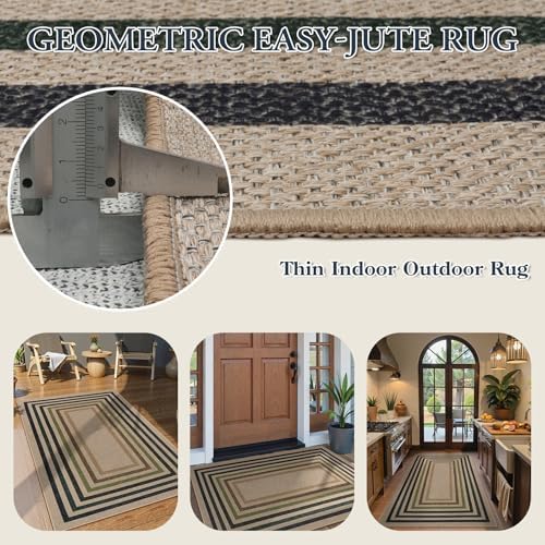 Lahome Mid Century Modern Easy Jute Rug, 3x5 Bordered Entryway Rug Non Slip