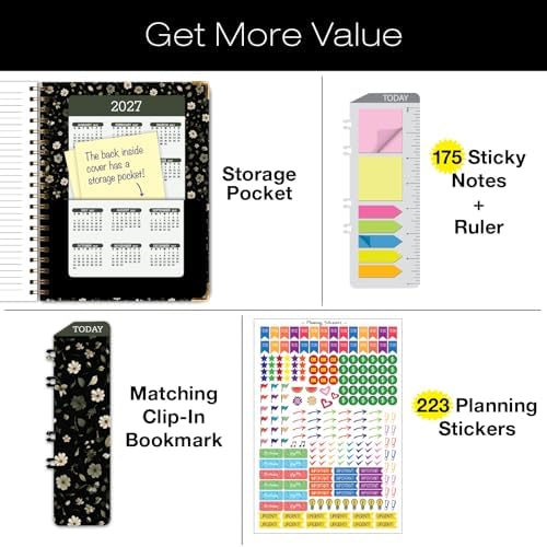 LARGE PRINT HARDCOVER 2026 Planner, 8.5"x11": 14 Months (November 2025 - December 2026), Daily Weekly Monthly Planner, Yearly Agenda, Bookmark, Pocket Folder and Sticky Note Set (Primrose)
