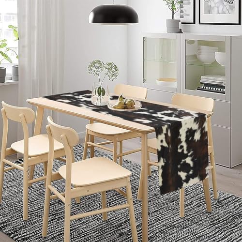 Cow Print Table Runner, Black White Cowhide Print Western Style Table Runner Country Farmhouse Cottage Cow Patten Table Decoration for Home Kitchen Dining, 13x120 Inch