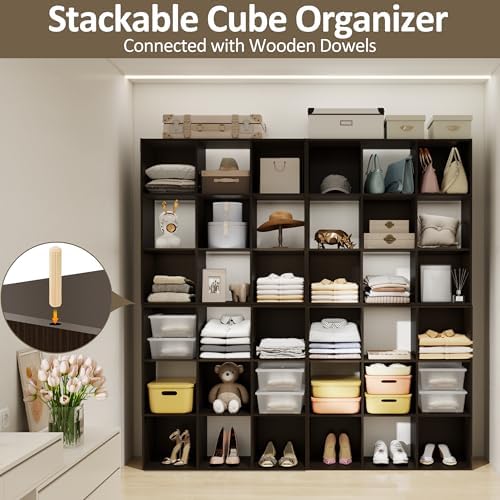 PrimeZone 9 Cube Storage Organizer, Stackable Wood Cubby Bookshelf Espresso