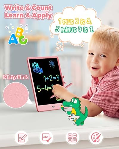 KOKODI 10 Inch LCD Writing Tablet with Anti-Lost Stylus, Erasable Doodle Board Colorful Toddler Drawing Pad, Car Travel School Games Toys for 3 4 5 6 7 8 Kids, Birthday Gift for Girls Boys Pink