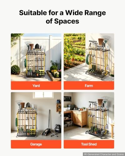 VEVOR Garden Tool Organizer with Wheels, Large Metal Garage Storage Rack