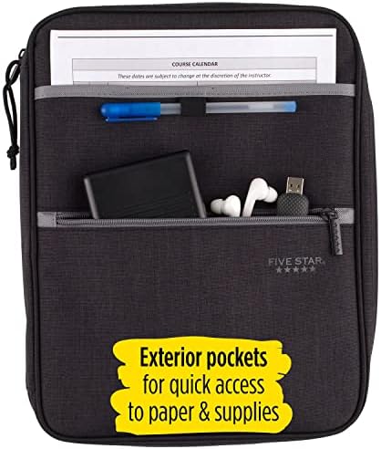 Five Star Zipper Binder, 1 Inch 3-Ring Binder with Round Rings, Carry-All with Pockets and 4-Tab Dividers, 375 Sheet Capacity, Black/Gray (29092IT8)