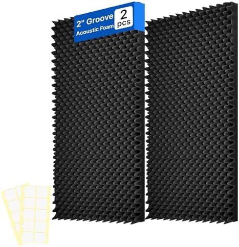 2 Pack Sound Proof Foam Panels for Walls, 48" x 24" x 2" Self-Adhesive Acoustic Panels, High Density Egg Crate Sound Dampening Panels for Recording Studio, Home Office