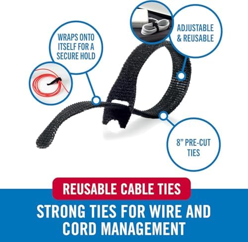 VELCRO Brand ONE-WRAP Cable Ties, 8in x 1/4in, Black, 25 Pack