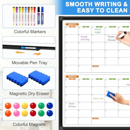 2 Month Magnetic Dry Erase Calendar Whiteboard Combo, 72" x 40"