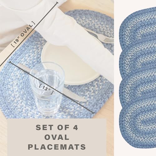 Homespice Denim Braided Placemats Ideal as Table Mats, Oval 13x19 Set of 4